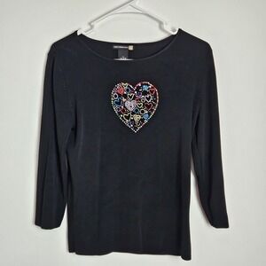 Sweaterworks Women's Size M Embellished Top Colorful‎ Heart Bejeweled